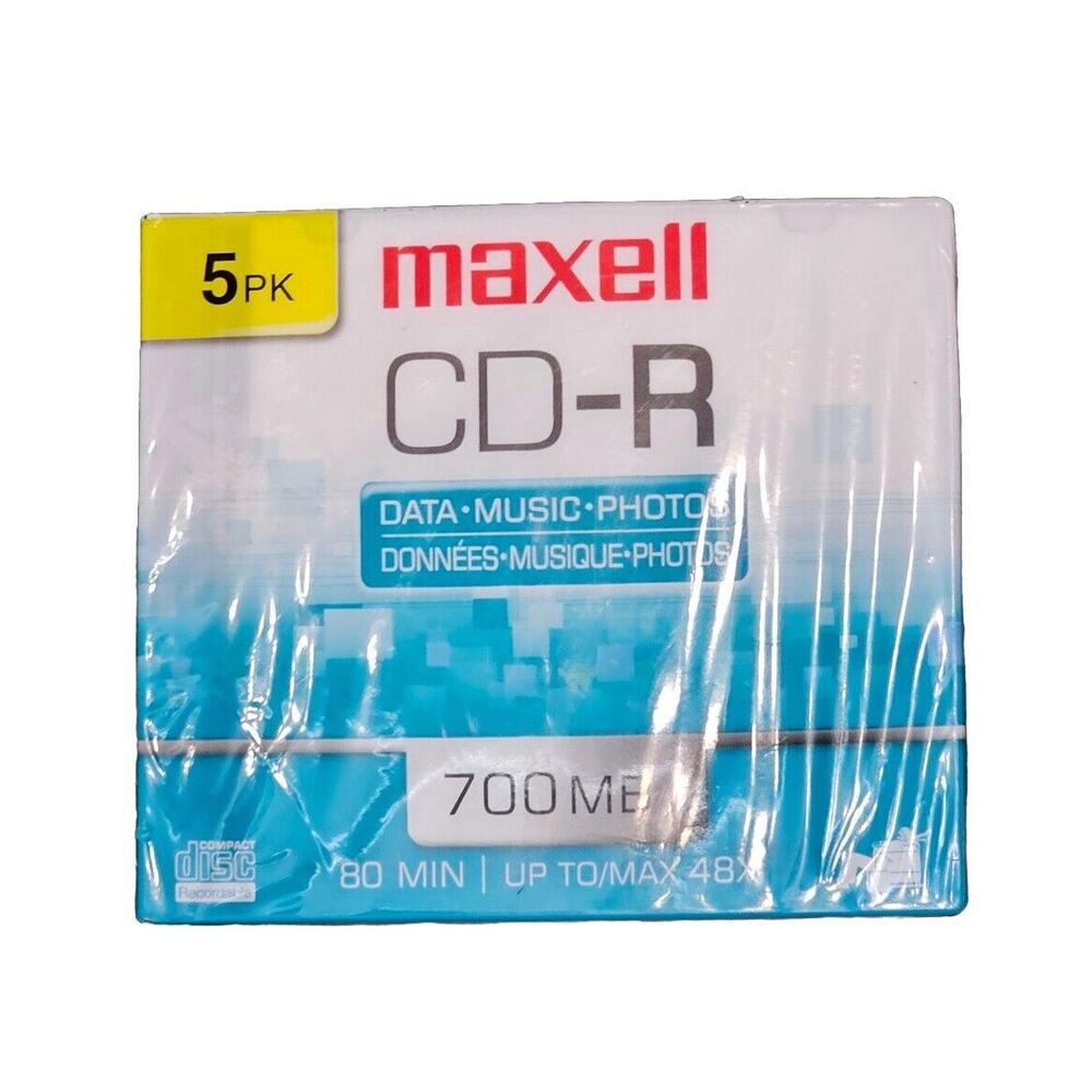 Maxell CD-R 700 MB Data Music Photos 80 Min Up To/Max 48X 5 Pack New Sealed